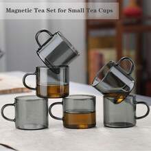 12/6/4/2 Pcs Set Glass Espresso Cups With Handles, Suitable For Serving Hot/Iced Latte, Tea, Espresso Lovers, Microwave - Smoky Gray - View 6