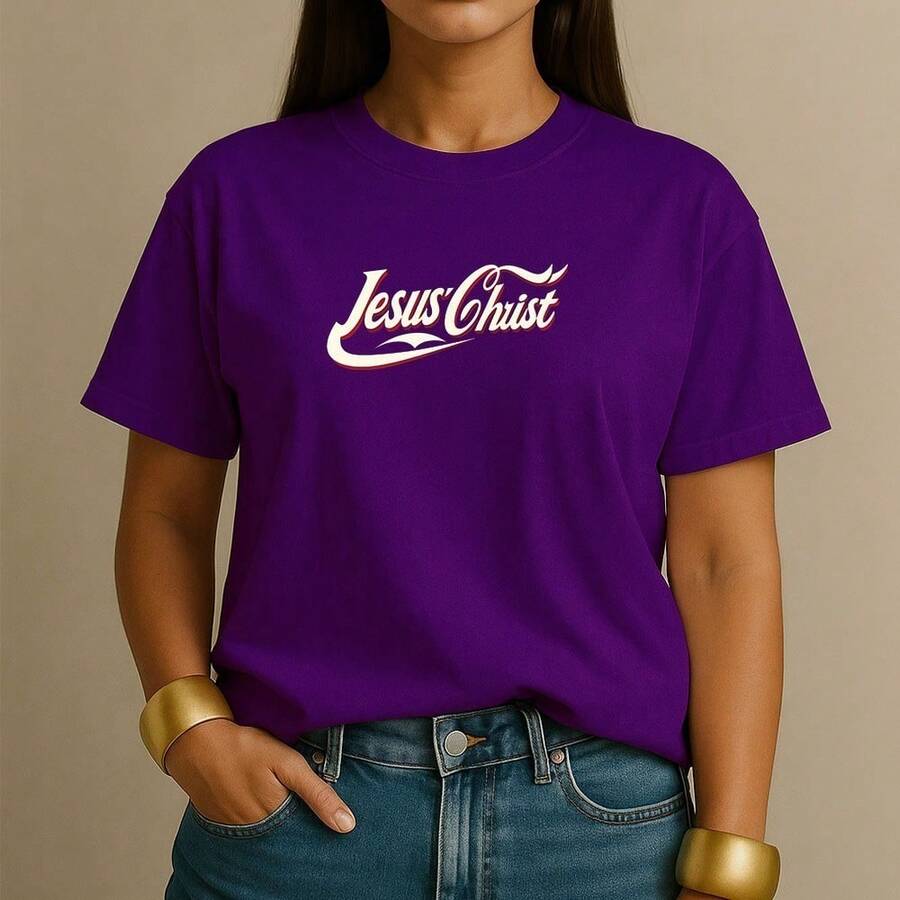 Women's T-Shirt 100% Cotton Jesus Christ Casual Christian Shirt Retro Style For Everyday Fashion - 紫色 - 查看 1