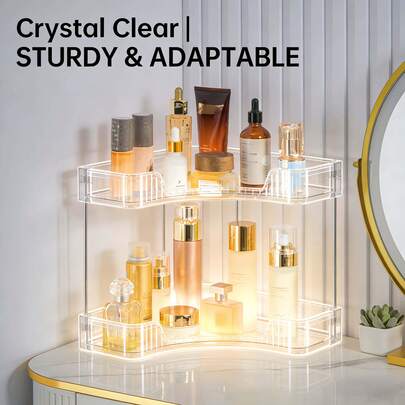 2/3 Tier Bathroom Cabinet Countertop Storage Box, Multi-Functional Corner Bathroom Storage Rack, Cosmetic Organizer Box, Perfume & Makeup Tray, Kitchen Spice Rack - Made Of PET Material