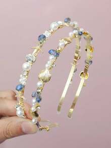 1件海星发箍，海洋风发箍，星座贝壳发饰，手工个性化珍珠水晶发圈装饰 - 彩色 - 查看 2