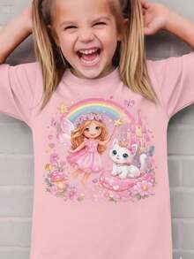 Camiseta Infantil feminina e camisa feminina print gráfico, todas as estações, para todas ocasiões kids promoções - Rosa Bebê - Visão 1