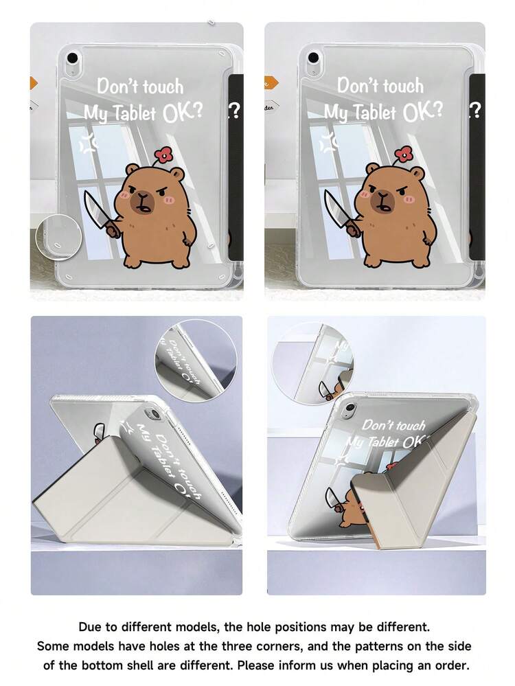 The One Holding The Knife, Capybara, Don't Touch My Tablet! Tablet Case Compatible With Air 11-Inch M3 2025 / M2 2024, Air 5th Generation 2022 , (A16) 11 Inch 11th Generation 2025,Compatible With Samsung Galaxy Tab,Kindle Paperwhite 12th Gen 2024, Clear Back ,Fashion Pattern Protective Case,Automatic Sleep And Wake-Up Function, Airbag Protection, Suitable For Gifts And Office Use - Multicolor - View 7