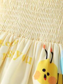 2件套女婴夏季新款蜜蜂印花A字宽松连衣裙和帽子 - 彩色 - 查看 5