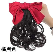 弹簧夹红色蝴蝶结发圈 - Dark Brown - 查看 17