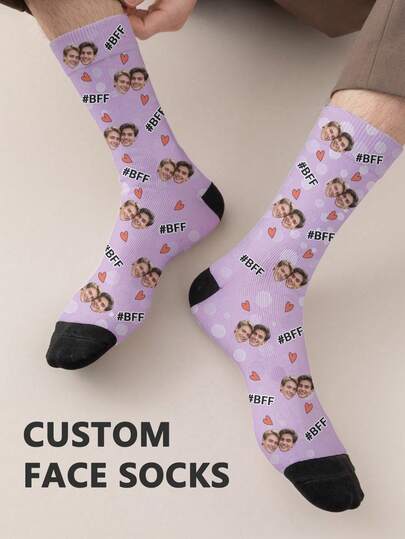 1 Pair Of Customized Face Children's Mid Tube Socks, Put Any Face On Socks, Boy And Girl, Personalized Socks For With Photos, Interesting Customized Picture Pairs With Medium To Long Socks, Suitable For Valentine's Day, Birthdays, Gift Giving, And Other Occasions,Personalized, Fun, Rich And Colorful, Creative Anime Cartoon Design