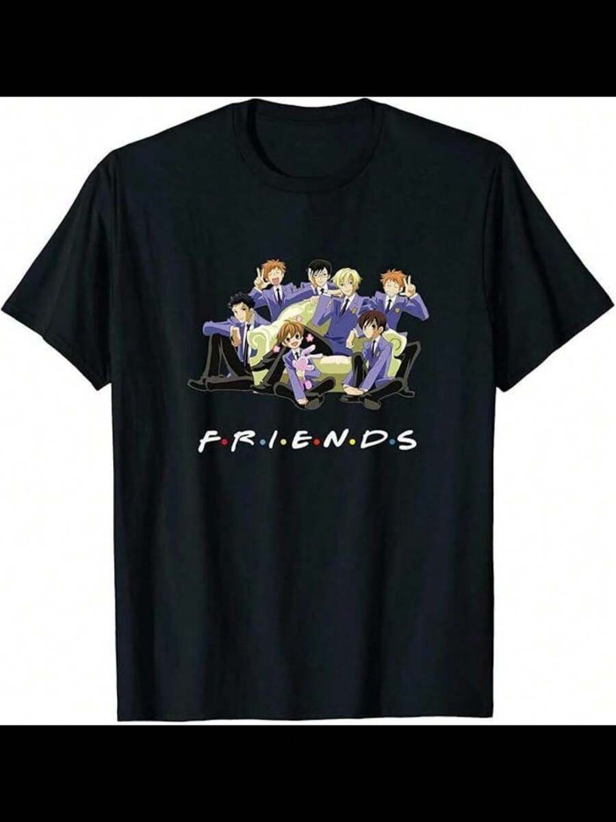 Ouran Host Club Manga Lovers Cotton T-Shirt Unisex Classic Round Neck Short Sleeved Tee Shirts - Black - View 1