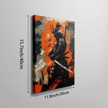 1幅日式武士墙画，橙黑相间武士道风格帆布油画，现代抽象海报，大胆涂鸦风格，适用于客厅、卧室、男士专属空间装饰，可作为礼物赠送，可选无框或有框。 - 圖案 - 查看 12