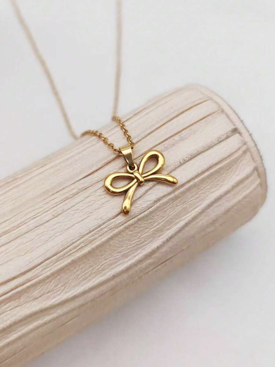 1pc 18K Gold Plated Stainless Steel Butterfly Pendant Necklace, Elegant Gift For Women - Yellow Gold - View 1