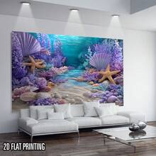 2D Flat, 1pc Mermaid Ocean Theme Party Banner - Mermaid Scale & Sea Creatures Backdrop, All-Season Indoor/Outdoor Decoration For Birthdays, Weddings, Showers - Easy To Hang Fabric With Oceanic Mermaid Design, 2D Flat - 1PC - 查看 2