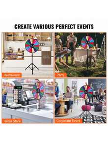 18 Inch Spinning Prize Wheel, 14 Slots Spinning Wheel With Height Adjustable Stand, Roulette Wheel With A Dry Erase, And A Storage Bag, Win Fortune Spin Games In Party Pub Trade Show Carnival - Multicolor - View 6