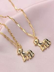 1件女士铜质小马项链，完美的情人节珠宝礼物，适合日常派对佩戴 - 款式 1 - 查看 3