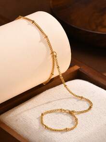1pc Minimalist Chic Versatile Beaded Chain Finger Ring Bracelet For Women, Suitable For Daily Wear (Handmade, Random Quantity, Avoid Water) - Gold - View 3