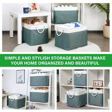 Large Storage Baskets For Shelves 3 Pack Fabric Storage Bins For Organizing Linen Collapsible Organizer For Closet-Deep Gre1en - DeepGre1en - 查看 10