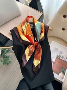 Elegant Women's Printed Satin Scarf 90x90 Large For Hair - L34/amarelo - Xem 6