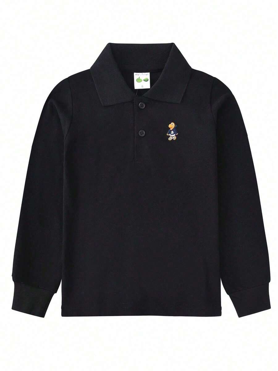 Boy's Polo shirts Children kids Golf T Shirt Long sleeves Casual Top For Daily And Outdoor Wear - Negro - Ver 1