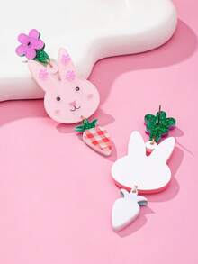 1对时尚复活节亚克力印花耳环，兔子和胡萝卜吊坠耳环，日常佩戴饰品，女士礼物 - 兔蘿蔔 - 查看 4