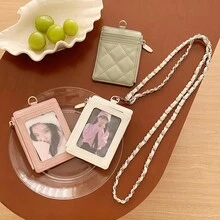 Japanese Style Halter Chain Card Holder Wallet, Women Quilted Leather Card Case (Detachable Strap) - Multicolor - View 9