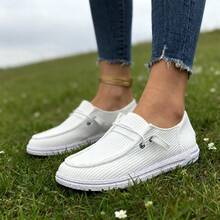 2026 New European-Style Flat Low-Top Women's Loafers | Slip-On Shoes, Microfiber Upper, Rubber Sole, Slip-On Closure, Solid Color, All-Season Wear, Women's Shoes - 白色 - 查看 2