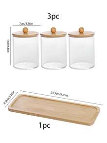 Set Penyimpanan Tisu Basah & Kapas Akrilik 3 Buah untuk Kamar Mandi, dengan Tutup Bambu - Kotak Penyimpanan Kapas & Bantalan Kapas Plastik Transparan dengan Baki Bambu - A - View 13
