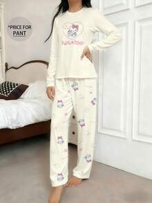 1pc Hello Kitty By Sanrio Women's Pajama Pants, Cute Y2K Style Sleepwear, Hello Kitty Themed Home Pants, Winter Loungewear - Apricot - View 2