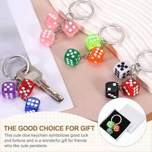 PATIKIL Lucky Dice Keychain Charm, Resin 3D Cube Square Mini Dice Keyrings With 3 Pendants For Bag - Hồng - Xem 7