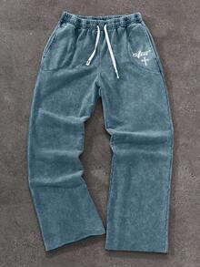 Men's 2PCS Geometrical Print Drawstring Waist Loose Straight Leg Sports Pants Baggy Gym Clothes Men Pants Windbreaker Pants Fishing Pants - 彩色 - 查看 2