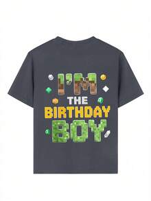 Young Boy Casual Graphic Print Crew Neck Short Sleeve T-Shirt, Summer Top - Dark Grey - View 8