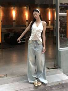 扭结蕾丝无袖吊带背心休闲款 - 白色 - 查看 4