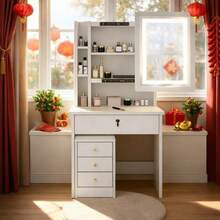 Makeup Vanity Desk With Mirror And Lights, White Vanity Table Set With 3 Drawers & Sliding Mirror & Storage Shelves, 3 Lighting Modes Brightness Adjustable, Vanity Set Dressing,Valentine's Day Gift - trắng - Xem 11
