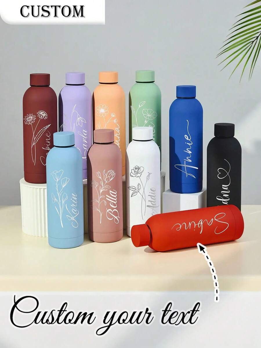 1件客製化雙層不鏽鋼咖啡杯/蘇打水瓶，運動保溫水杯，500ml/17oz 可客製化姓名杯，多色可選，適合開學、節日與生日禮物