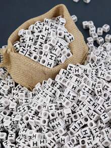 100/1000pcs/Pack White Background Black Letter Beads, 6mm Acrylic English Alphabet Square Letter Beads DIY Jewelry Making Accessories, Decorative Supplies | Overflowing Beads | Durable Bead Material For Jewelry Making - Black and White - View 21