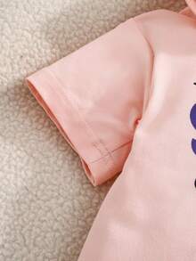 女婴浅粉色短袖连体衣，带可爱兔耳朵帽设计 - 淺粉色 - 查看 3