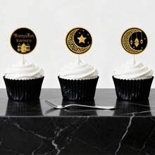 8 pezzi/24 pezzi/48 pezzi Decorazioni per cupcake per la festa di Mubarak e la celebrazione del Ramadan - Multicolore - Visualizzare 7