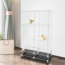 SanBouSi Large 3-Tier Bird Cage With Wheels & Brakes, 360° Full View 29.5"X14.6"X49.2" Aviary For Parrots Finches, Complete With Feeders & Perches - White and Black - View 3