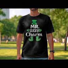 Mr. Lucky Charm St Patrick's Day T-Shirt, Fun Irish Shirt, Saint Patrick's Day Gift Tee, Clover And Hat Design Adult Tshirt - Black - View 8