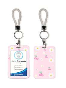 1pc Cute Lace Striped Bow Design ID Card Holder With Keychain Clip, Butterfly Phone Lanyard, Keychain Badge Rack - Rectangle - View 2