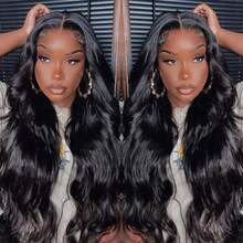 13x4 Body Wave Lace Front Wigs Blended Human Hair 200% Density HD Transparent Wave Lace Front Wigs Pre Plucked Pre Cut Frontal Human Hair Wigs For Women - Natural & Black - View 9