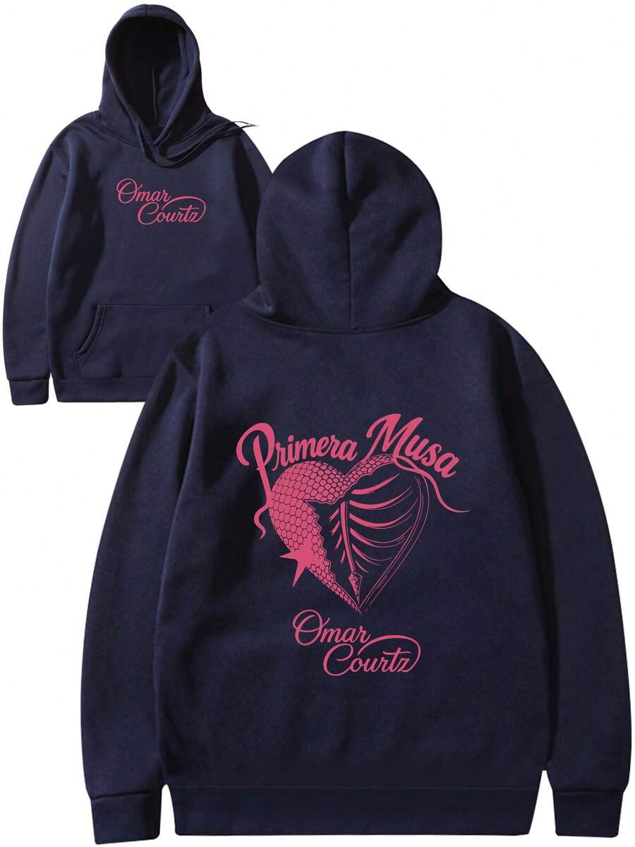 Men's Omar Courtz Primera Musa 2025 Logo Hoodie - Rapper Merch Sweatshirt With Heart Print & Pockets | Long Sleeve Casual Streetwear | Machine Washable Sweater | Digital Heat Transfer Design Essentials Hoodie Hoodie For Women Sweatshirts For Women Hoodies For Men 's Hoodie Sweatshirts For Men Essentials Fear - 藏蓝色 - 查看 1