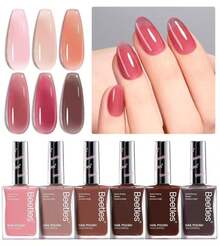 Beetles Jelly Nail Polish Set, 6 Colors Sheer Pink Nail Polish Long Lasting &Amp; Quick Dry Clear Jelly For Valentines Women, Pink Nail Strengthener Polish For Salon DIY Manicure Set - ColorD - 查看 8