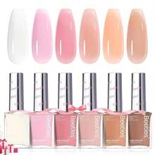 Beetles Jelly Nail Polish Set,6 Colors Pink Nude Jelly Quick Dry Nail Polish Fingernail Fast Drying &Amp; Long Lasting Nail Strengthener Polish Gifts For Women - Màu E - Xem 1