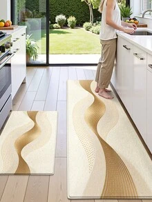 1pc Modern High-End Style Running Carpet Kitchen Mat, Luxury Gold Wave Long Kitchen Floor Mat Suitable For Bathroom, Kitchen, Outdoor, Indoor, Hallway, Bedroom, Living Room, Machine Washable - Multicolor - View 4