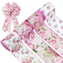 4 Rolls Pink Floral Decorative Ribbon Set - 2.5 Inches Wide, 20 Yards Total Length - Pink & White Vintage Rose Pattern Satin Ribbon, Suitable For Crafting, Spring & Floral Decor, Mother's Day Gift - Multicolor - View 1