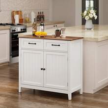 Asofer Aparador de cocina, mueble buffet con 2 cajones y 2 puertas, mueble de cocina con encimera para salón, comedor y cocina. - Marrón - Ver 2