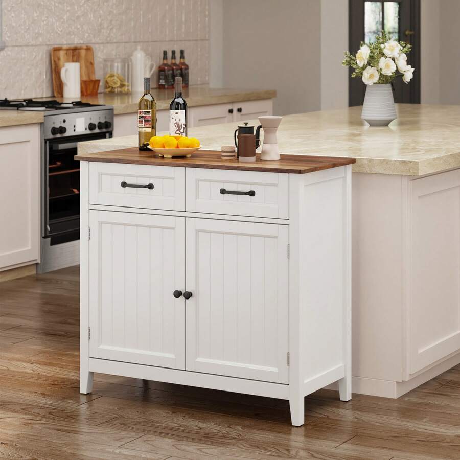 Asofer Aparador de cocina, mueble buffet con 2 cajones y 2 puertas, mueble de cocina con encimera para salón, comedor y cocina.