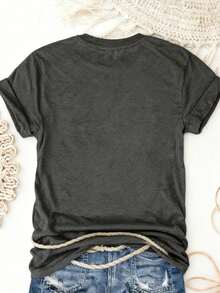 ELYSIAN WEAR 180G Women's T-Shirt Casual Loose Fit Round Neck Short Sleeve Graphic Print I Might Be Laid Back But I Can Lean Forward Real Quick Funny Quote Top For Everyday Wear Comfortable Soft Cotton Blend Suitable For Women Who Love Humor And Relaxed Style - 灰色 - 查看 5