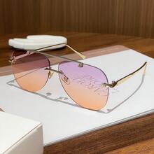 1 Metall Doppelsteg Brillen, Krötenaugen Brillen, randlose personalisierte Mode Brillen, vielseitig elegante Lässig Damen Brillen, geeignet für den täglichen Gebrauch, Straßenfotografie, Urlaubsreisen, Sommer Strand Accessoires, Damen Accessoires, Schule Saison - lila-orange - Übersicht 7