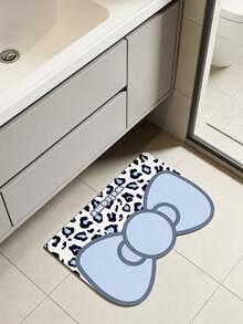 1pc Blue Bow Leopard Print Silicone Bathroom Mat, Cute & Fashionable Silicone Bathroom Carpet - Waterproof, Washable, Long Mat Suitable For Entryway, Hallway, Laundry Room, Living Room - Multicolor - View 5