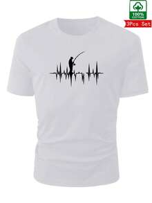 Kit 3 Peças Camiseta Masculina Casual para Pesca e Atividades do Dia-a-Dia - branco/preto/verde - Visão 7