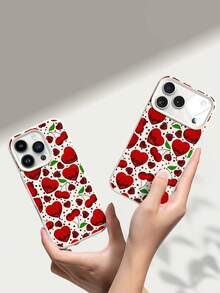 1个时尚创意全屏红色爱心樱桃波点图案液态硅胶防震软手机壳，兼容 11/12/13/14/14 Plus/15/15 Plus/16/16 Plus/17/17 Pro - 彩色 - 查看 5