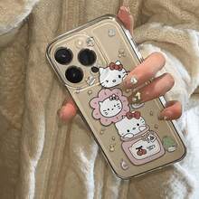 Sanrio 1 pieza Funda de teléfono transparente con estampado lindo de gato KT cereza - transparente - Ver 3